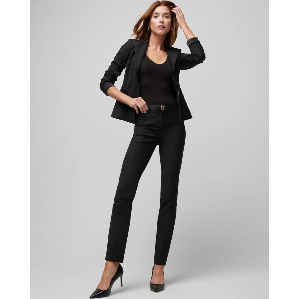 NWT WHBM Black Elle Slim Trouser Comfort Stretch Mid Rise Pants SIZE 2L 2 LONG